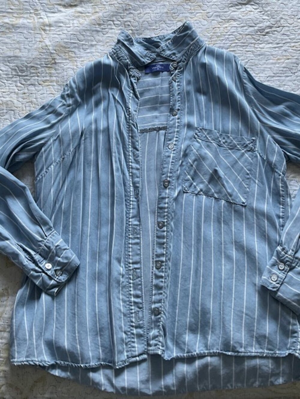 Weekend Blue & White Striped Long Sleeve Button Down Shirt